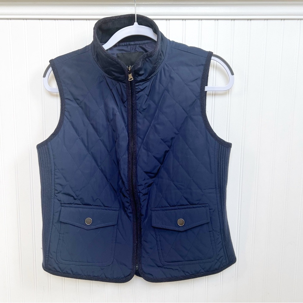 Talbots Navy Blue Diamond Quilted Full Zip Vest Jacket Size Medium Petite